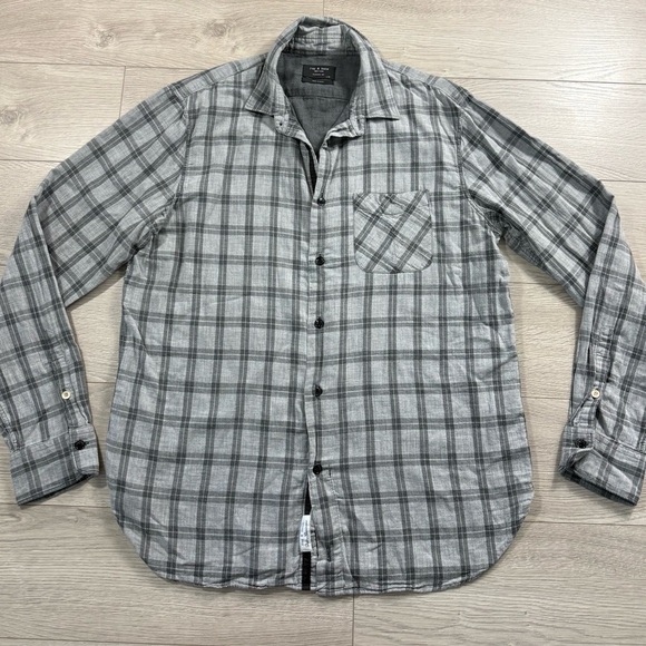 Rag & Bone Shirt Mens Gray Plaid Button Up Cotton Long Sleeve Classic Fit - Picture 1 of 9